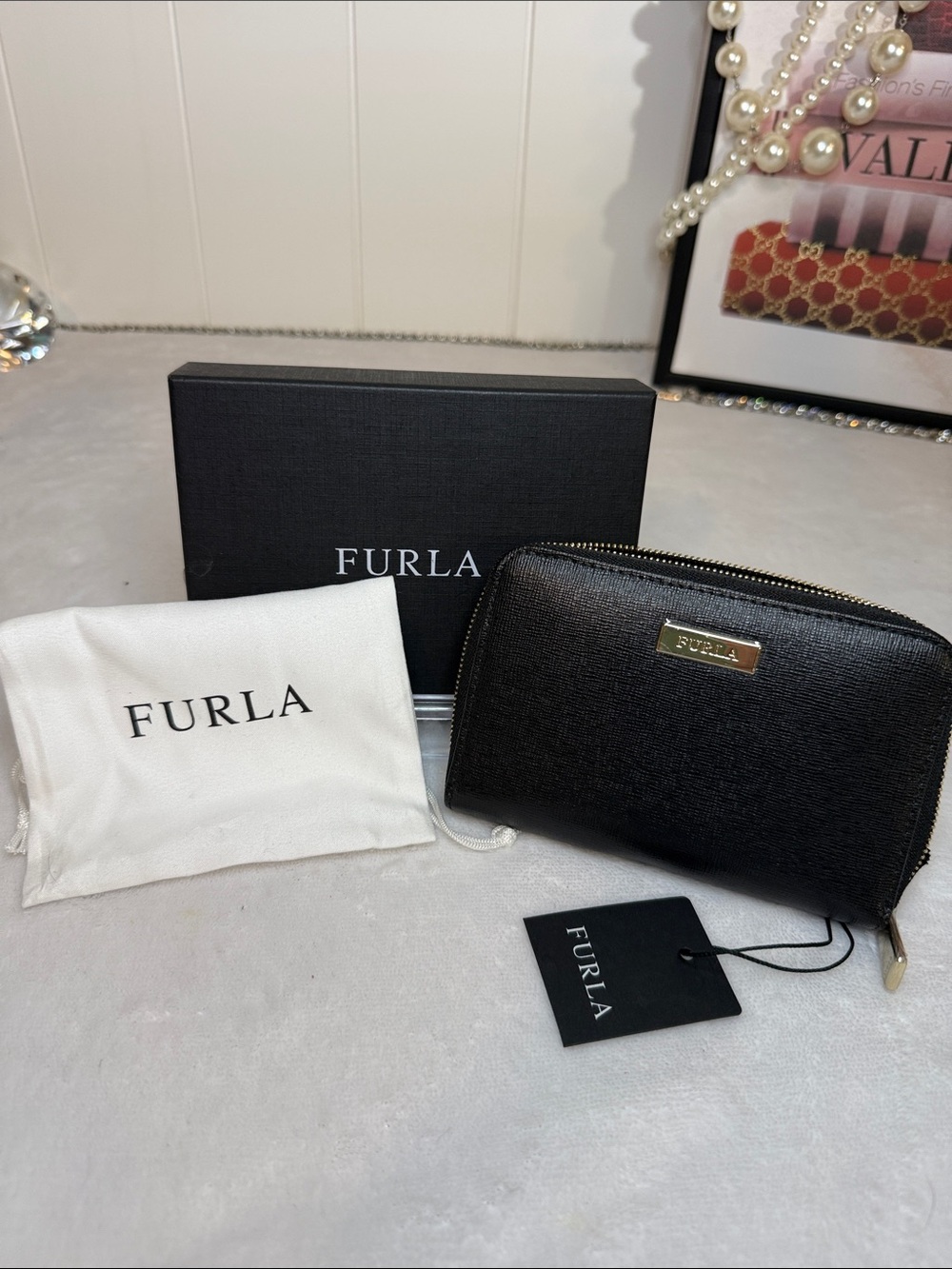 Furla Black Saffiano Leather Zip Wallet